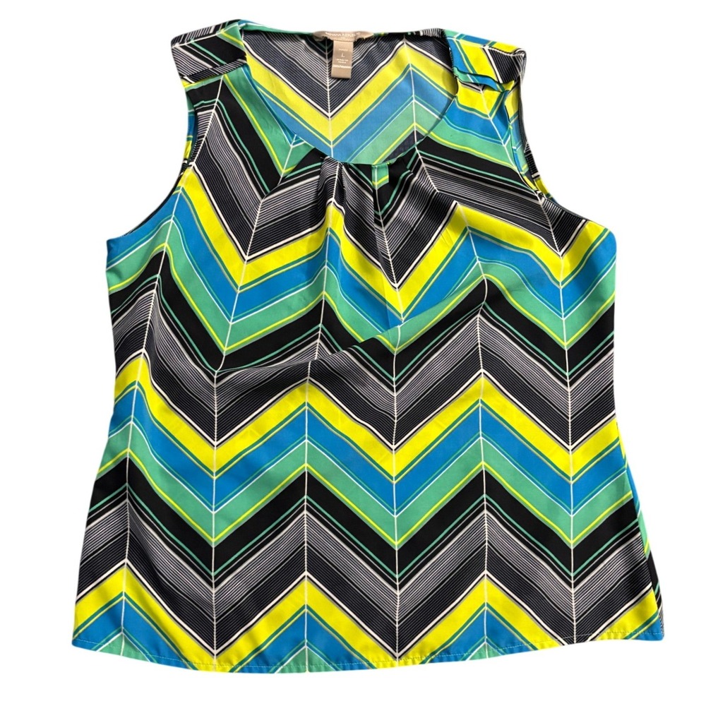 Banana Republic Y2K Tank Top Multi Chevron Geometric Pleated, Size PL